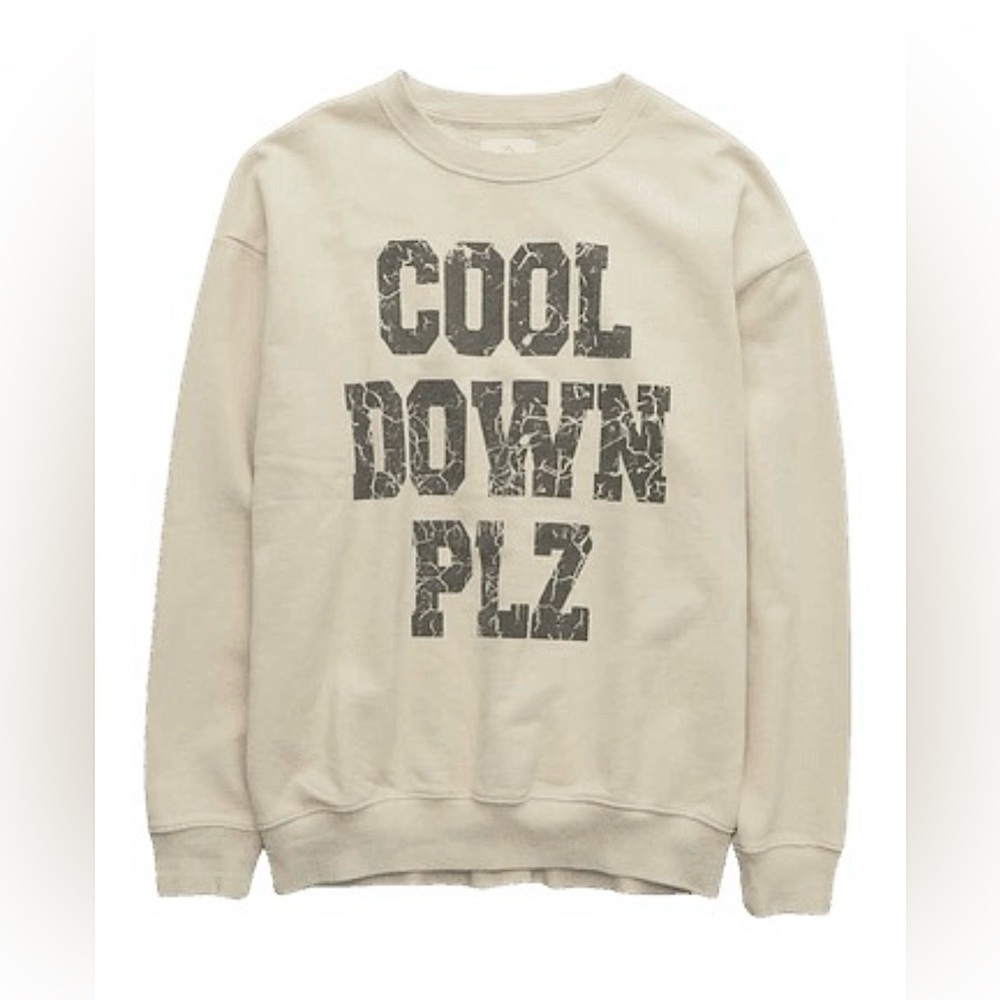 Aerie Cool Down Plz Oversized Graphic Crewneck Sweatshirt Beige Size S